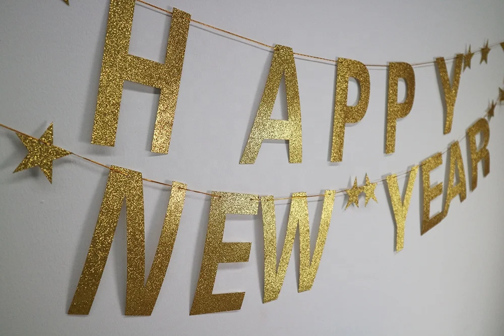 Wholesale Paper Glitter new year party decorations 2022 Happy New Year Banner