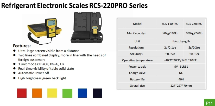 RCS-220 RCS-220C RCS-220V PRO 9V 100kg/220lb Refrigerant scale R134a Manual Automatic Quantitative Electronic Scale charge valve