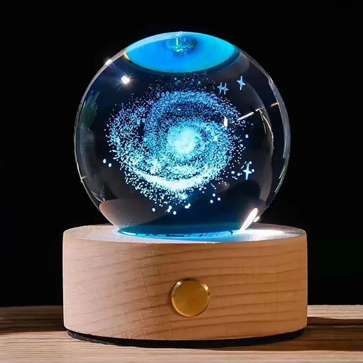 6cm 8cm 3D Crystal Ball Crystal Moon Planet Night Light Galaxy Crystal Ball Table Lamp With Full Colors Charging Touch Base