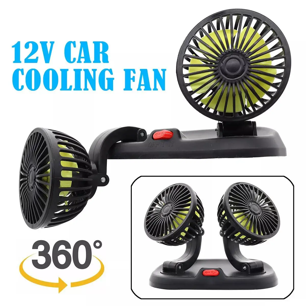 12/24V Car Dual Head Cooling Fan 360 Rotatable Fun Auto Truck Air Cooler