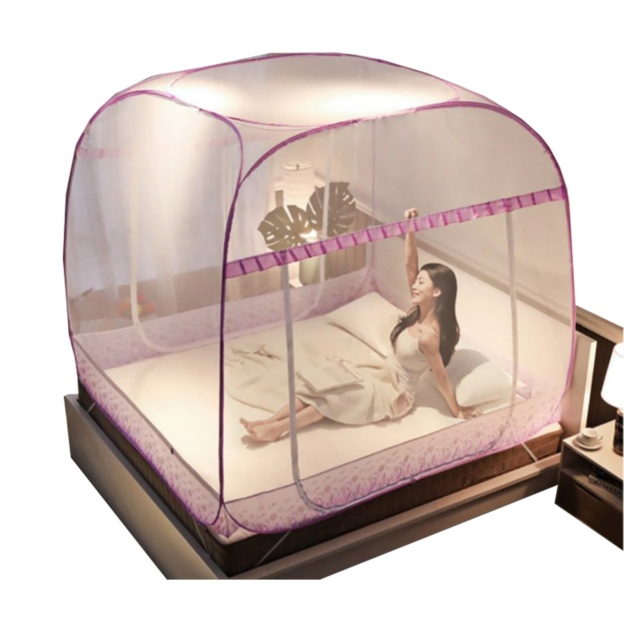 Выдвижная москитная сетка для домашнего декора, для двуспальной кровати, квадратный верх, Складная сетка от комаров