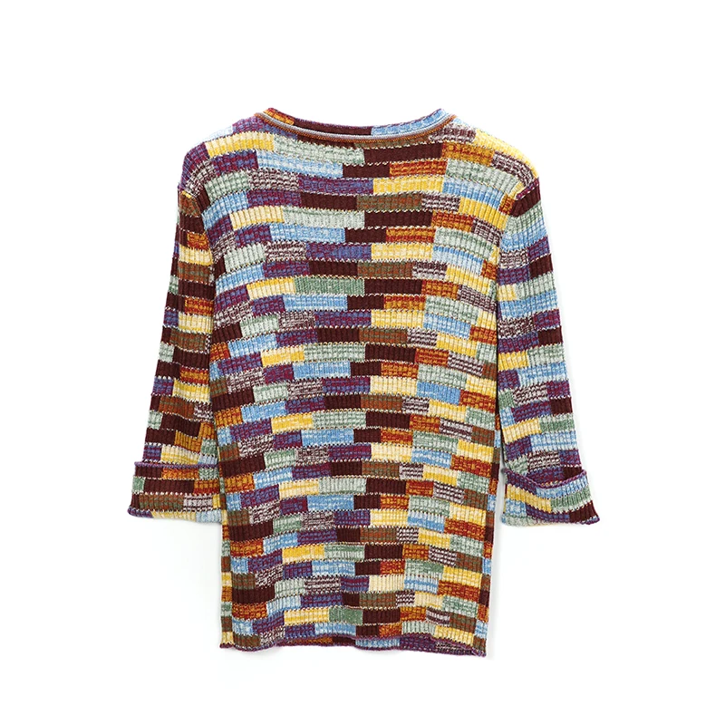 Женский Цветной вязаный свитер с рукавом 7 минут, Модный пуловер, женский джемпер
