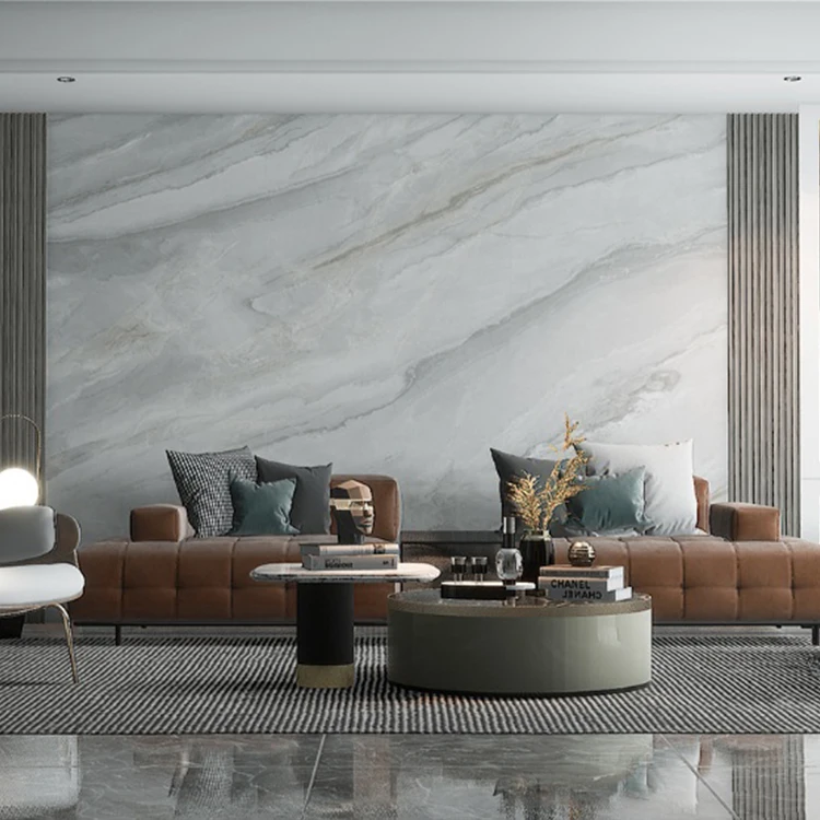 Big Tile Light Grey Living Room Wall Decor Extra Large Polished Glazed Marble Porcelain Slab 1200x2400 Tiles Infinite Texture