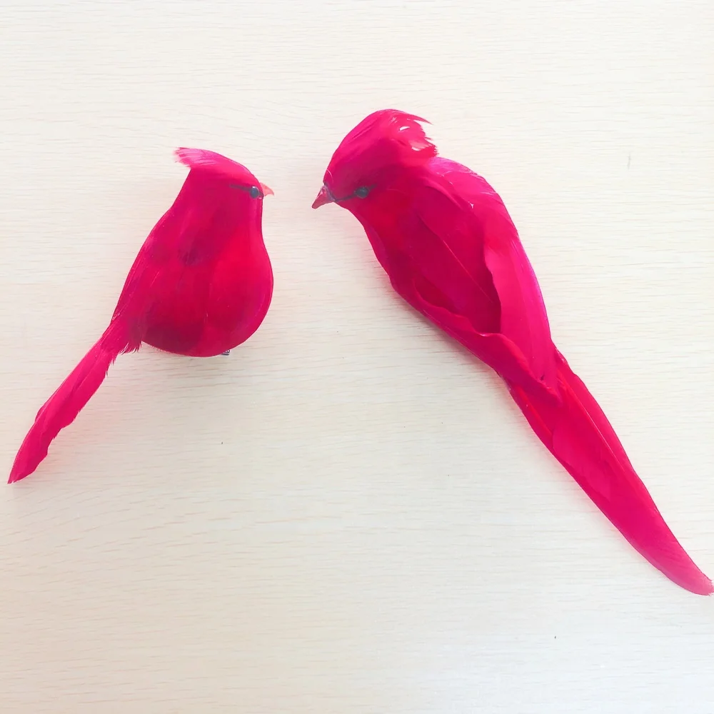 Feather Bird Red Cardinal Birds with Clips Christmas Tree Decor and Ornament