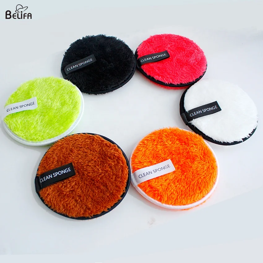 wholesale custom logo private label reusable washable round face make up microfiber cotton sponge facial makeup remover puff pad