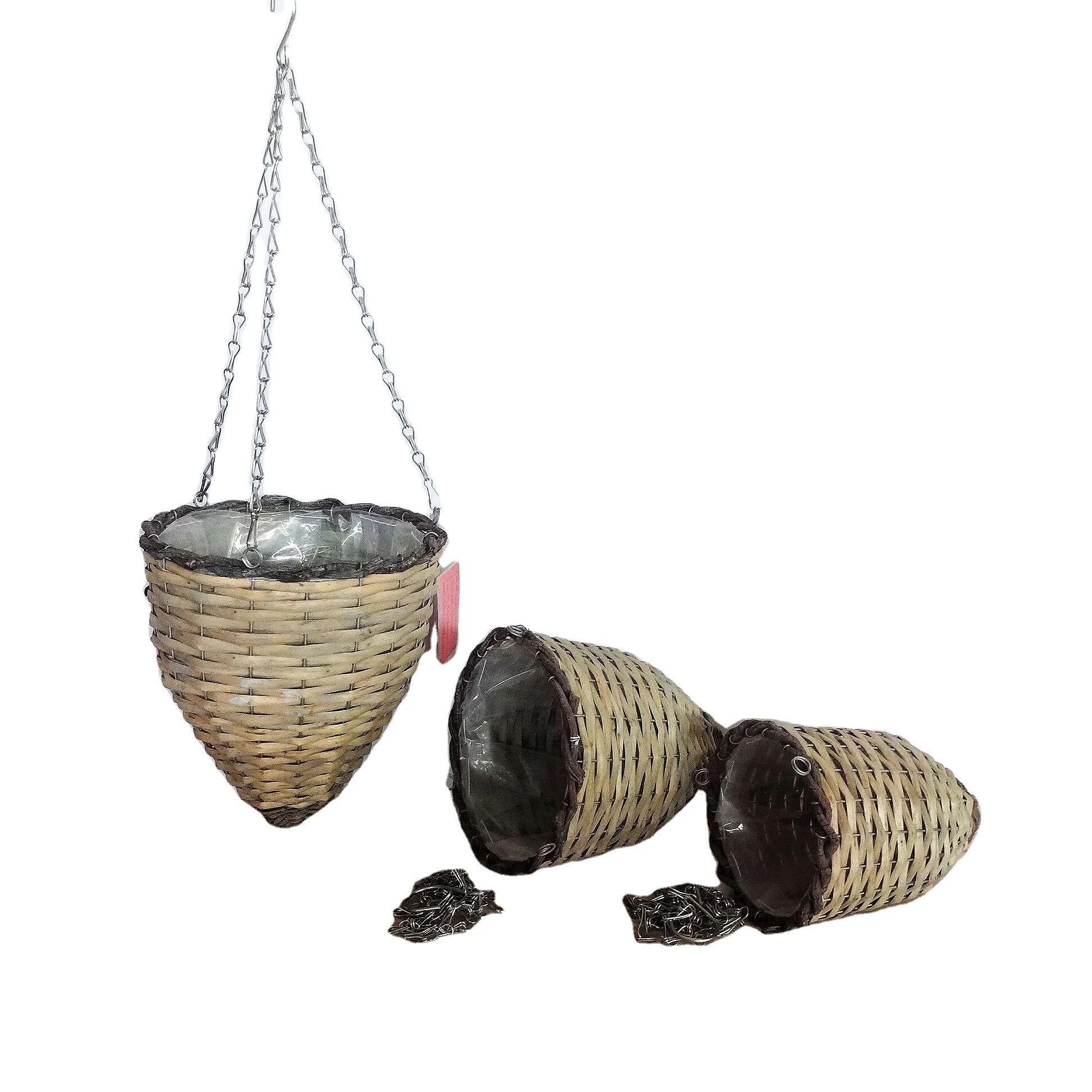 Wholesale colored decorative cone wicker hanging plant basket