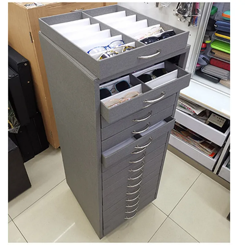 Wholesale 13/16 Trays Sunglasses Display Stand Storage Box Case Stand Grey Glasses Storage Showcase