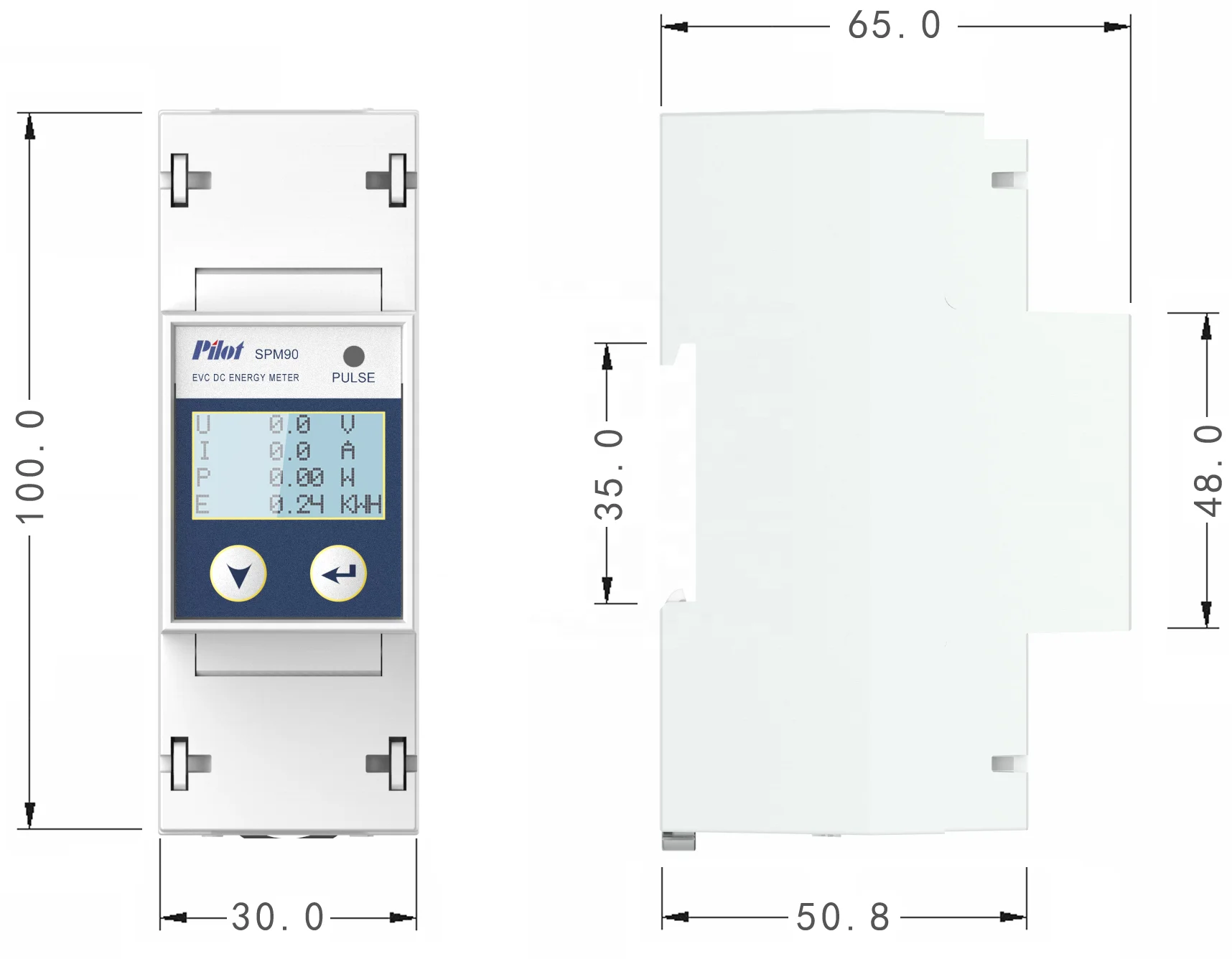 Zhuhai Pilot Single Din Rail DC  Energy Meter With 100A Shunt SPM90-1-P  RS485,Modbus-RTU For DC Electrical Power System