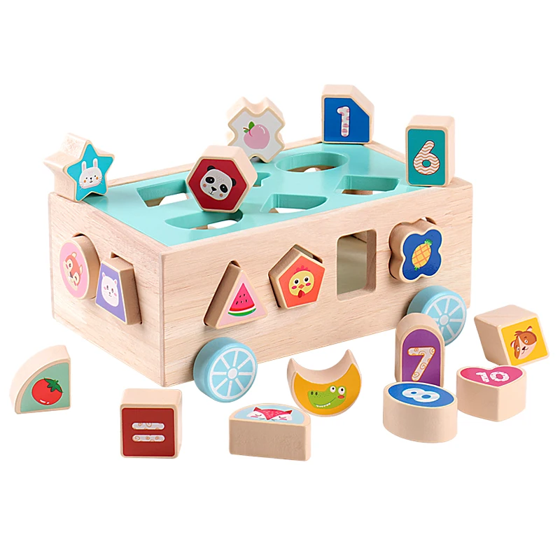 Factory direct Montessori Sensory Toys Number Learning Shape Puzzle Sorting Match Game Wooden Pull Car