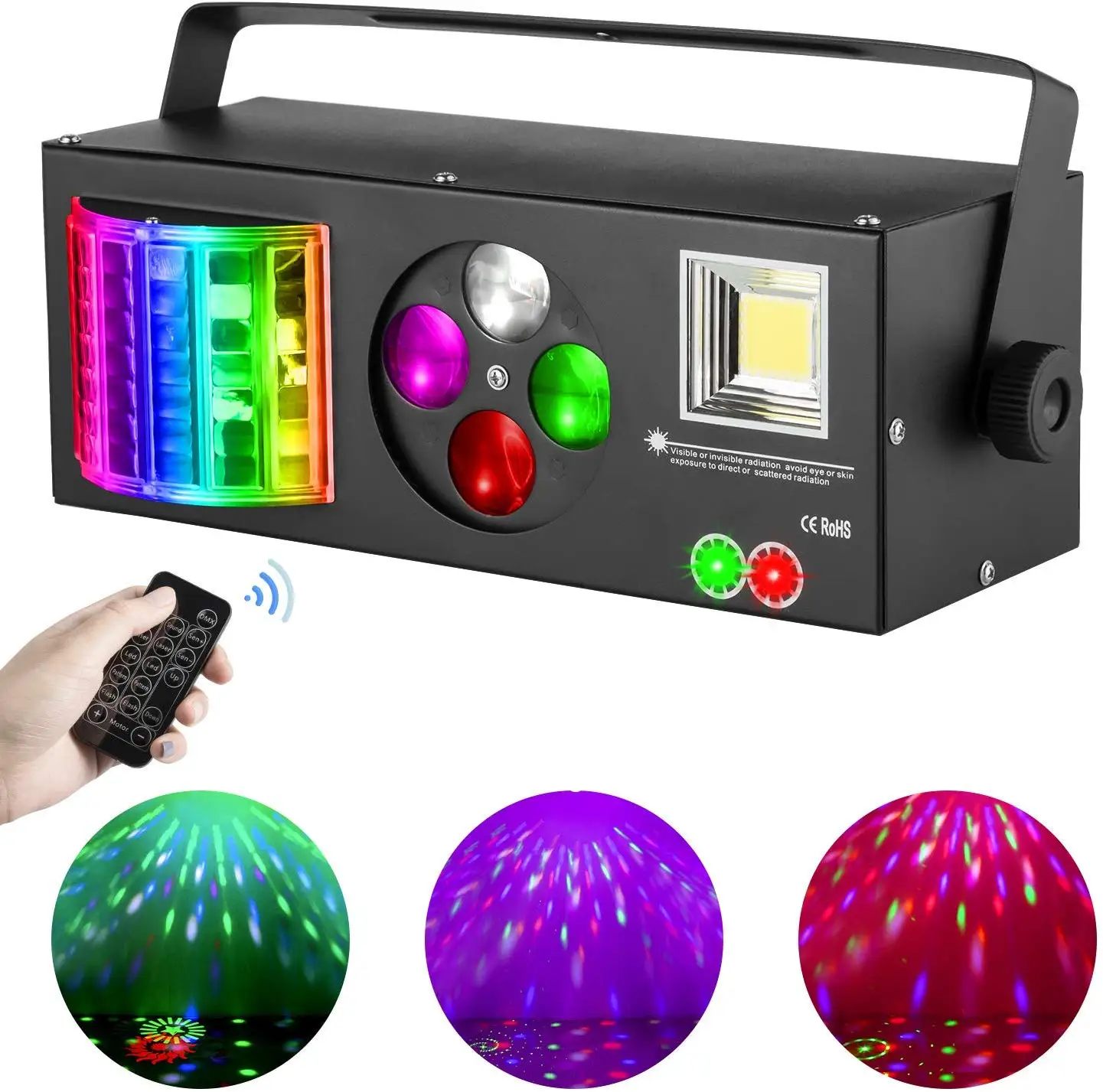 Sound Activated RGBW Strobe Party Disco DJ Lights with Remote 4 in 1 Multi-effects Pattern Projector Lights