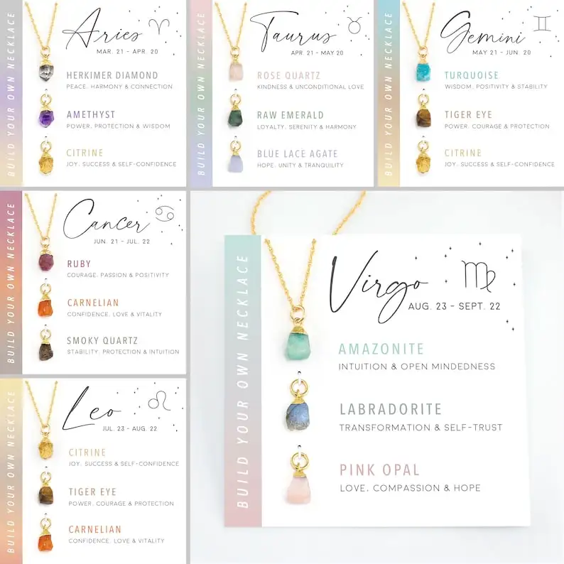 Zooying Zodiac Natural Stone Necklace Aries Zodiac Birthstone Necklace DIY Raw Rough Stone Necklace