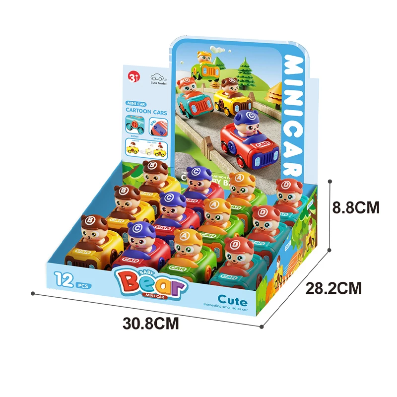 QS High Quality Kids Cartoon Mini Press Sliding Car Toys Plastic Cute Expression Pressing Forward Vehicle Toys For Children Gift