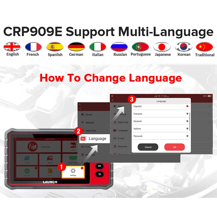  Launch x431 crp 909 Pro 909e или беспроводным способом по Bluetooth crp909 crp909x obd2 Авто диагностический сканер полный систем электроники диагностическое сканирующее
