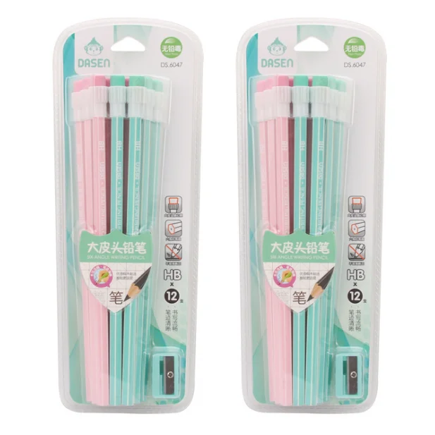 Macaroon Eco-friendly Wooden  Pencil with Eraser 12pcs Pack