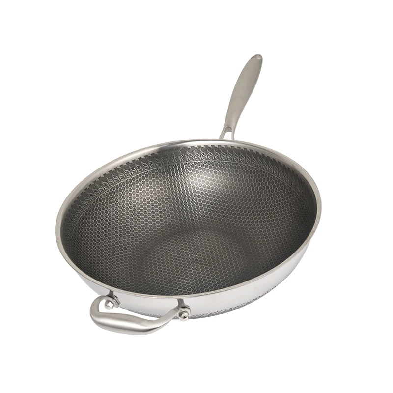 304 stainless steel frying pan set 32cm Honeycomb Nonstick wok with cast steel handle
