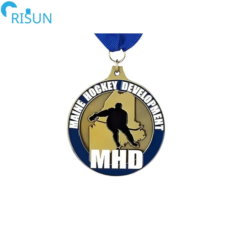 Bespoke 3D Enamel Field Ice Ball Hockey Player Competition Medals Medallion With Ribbon Lanyard Custom Hockey Medal