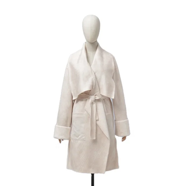 
Hot Sale Autumn Winter Women Big Turn Down Collar Reversible Faux Gold Mink Fur Fabric Belt Waist Free Body Size Long Coats 