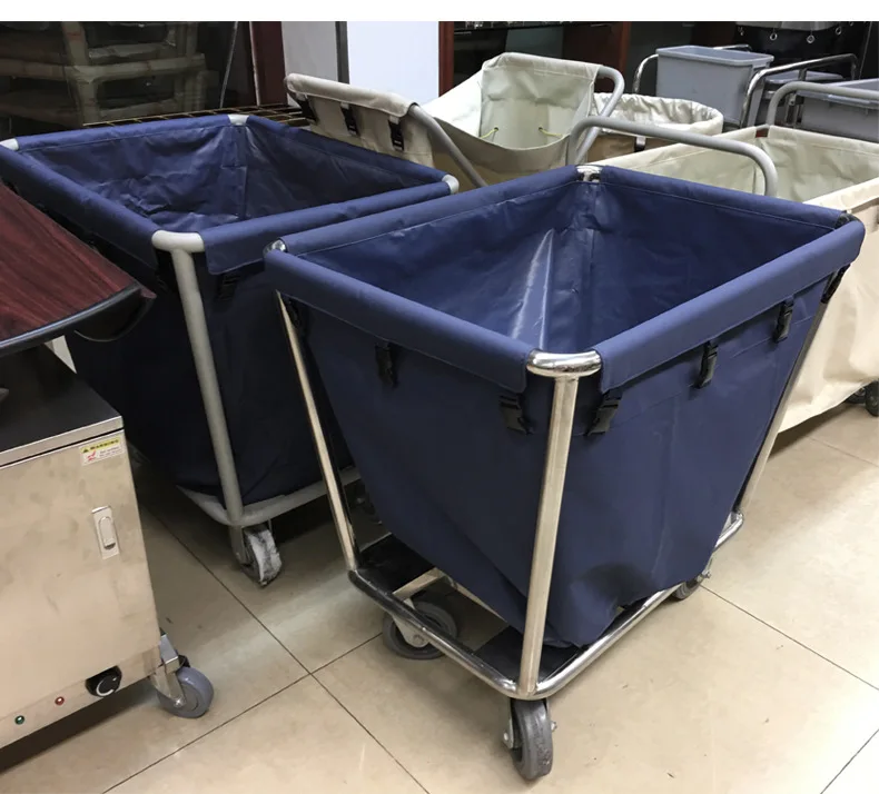 O-cleaning Commercial Stainless Steel Room Service Utility Cart Hotel Housekeeping Laundry Hamper Trolley for Dirty Clothes