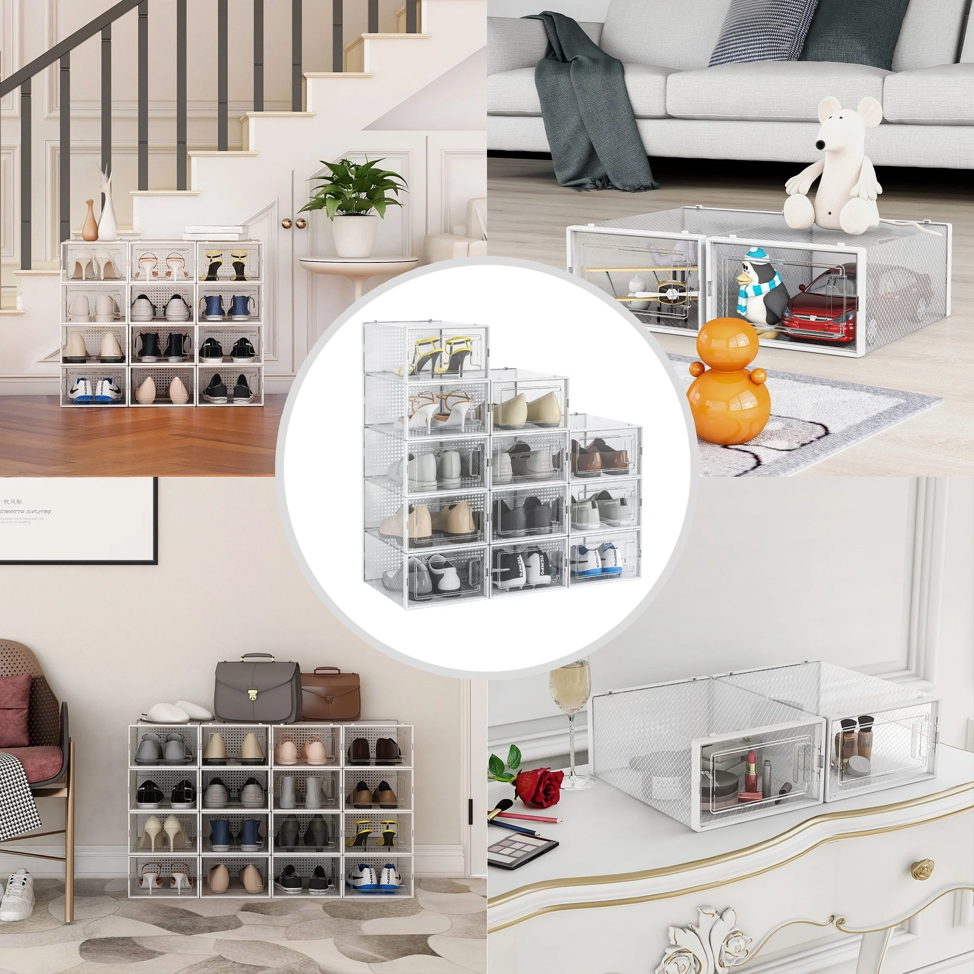 Shoe Box Sneaker Containers Customized Stackable Foldable Transparent Plastic Shoe Box