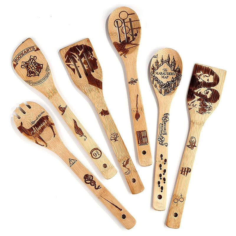 Wholesale Flat Large Long Handle Kitchen Tool Utensils Scraper Slotted Spatula Serving Pot Bamboo Spoon Set For Cooking