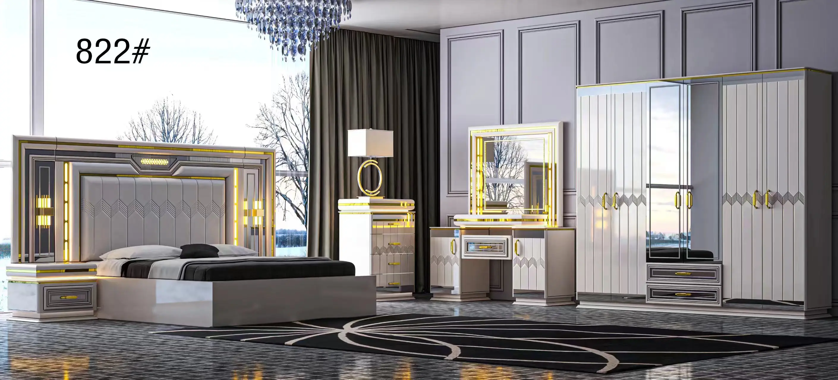 Luxury design bedroom set  furniture modern design painting 5pcs bedroom set for home