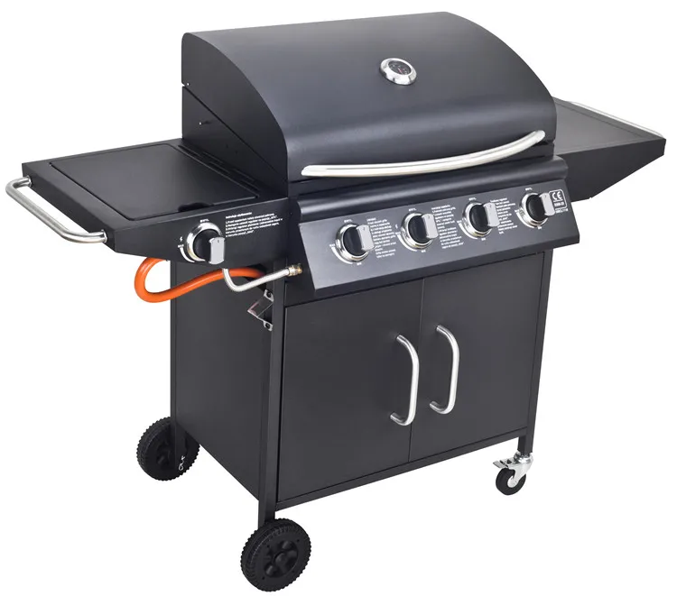 25 Inch Outdoor Trolley Square Metal German Barbecue Gas BBQ Grill 4+1 Main Burners BBQ Gas Grills