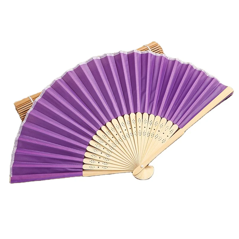 CUSTOM LOGO Personalized Bamboo White Purple Red Paper Fan Chinese Design Your Own fabric Fan