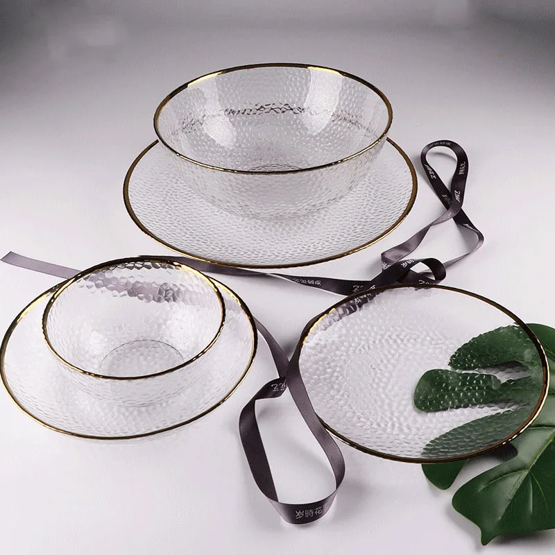 Samlife Wholesale 2023 13inches Wedding Gold Rimmed Hammered Glass Under Plate Glass Plates for event