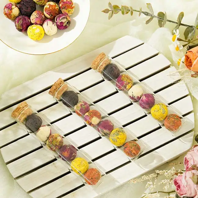 Handmade Mini 5g 4 Pcs Balls Natural Detox 8 Flavors Blooming Flower Balls Herbal Tea Gifts Glass Tubes Healthy Jasmine Hibiscus