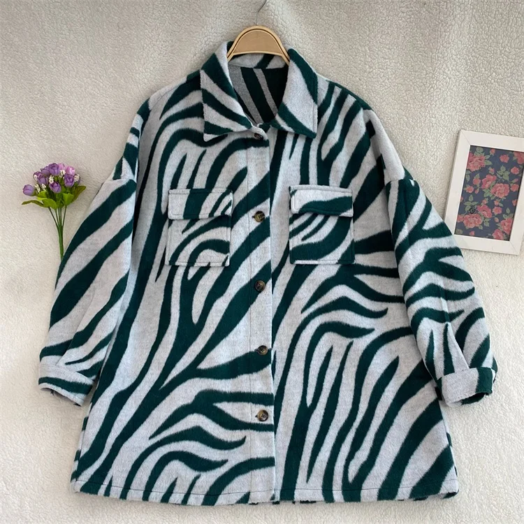 2024 Latest Fashion Girls Jackets Casual Coat Woolen Zebra Pattern Winter Jacket For Daily Wear