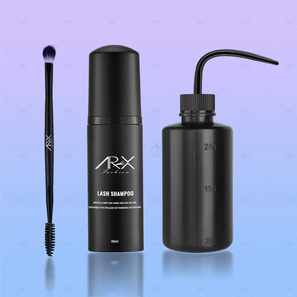 Private Label Eyelash Cleanser Foam Lash Cleaner Custom Logo Coloured Lash Shampoo Bottle Vegan Lash Shampoo Kit with Fan Brush