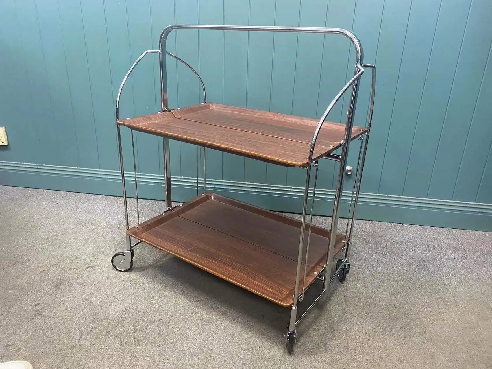 Storage Holders Metal or Stainless steel Trolley Mobilet Vintage Folding Tea Cart Party Serving Trolley Bar Cart
