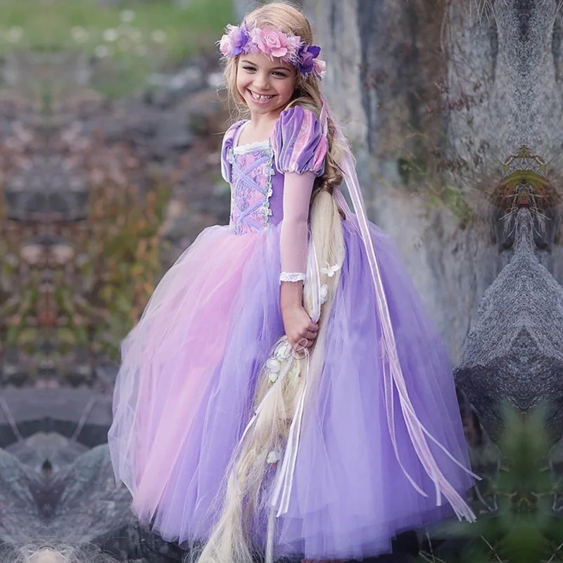 
Q187 European Style Girls Costume Princess Halloween Party Wear Rapunzel Costume Fancy Dresses For Girls 