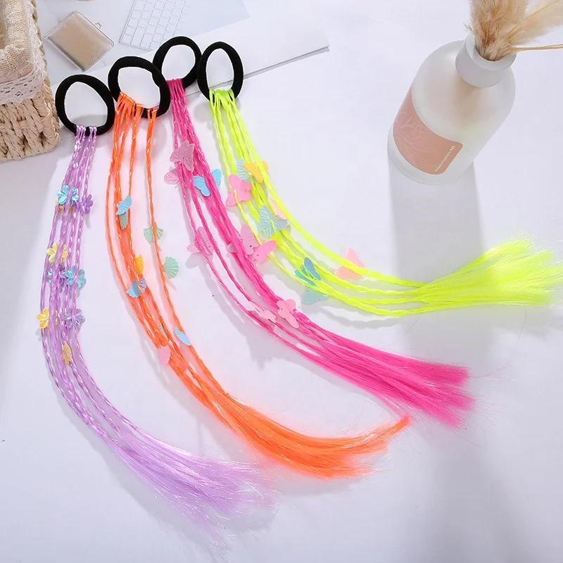 Colorful princess baby braid wigs for girls synthetic dirty braiding hair ponytails for kids wig braid tie hair extension