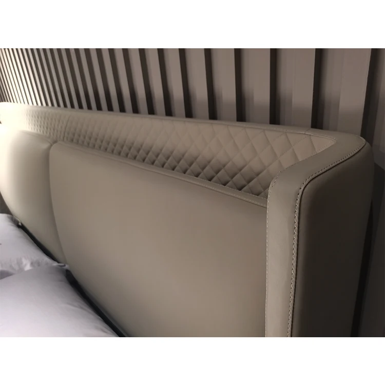5 star hotel high end light gray king platform leather bed base with headboard