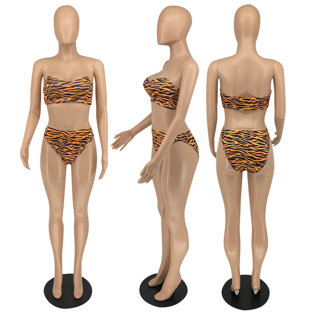 Summer Sexy Girls Bikini Bandeau High Waist Beautiful Women Bathing Suit Anime Tiger Print Swimwear