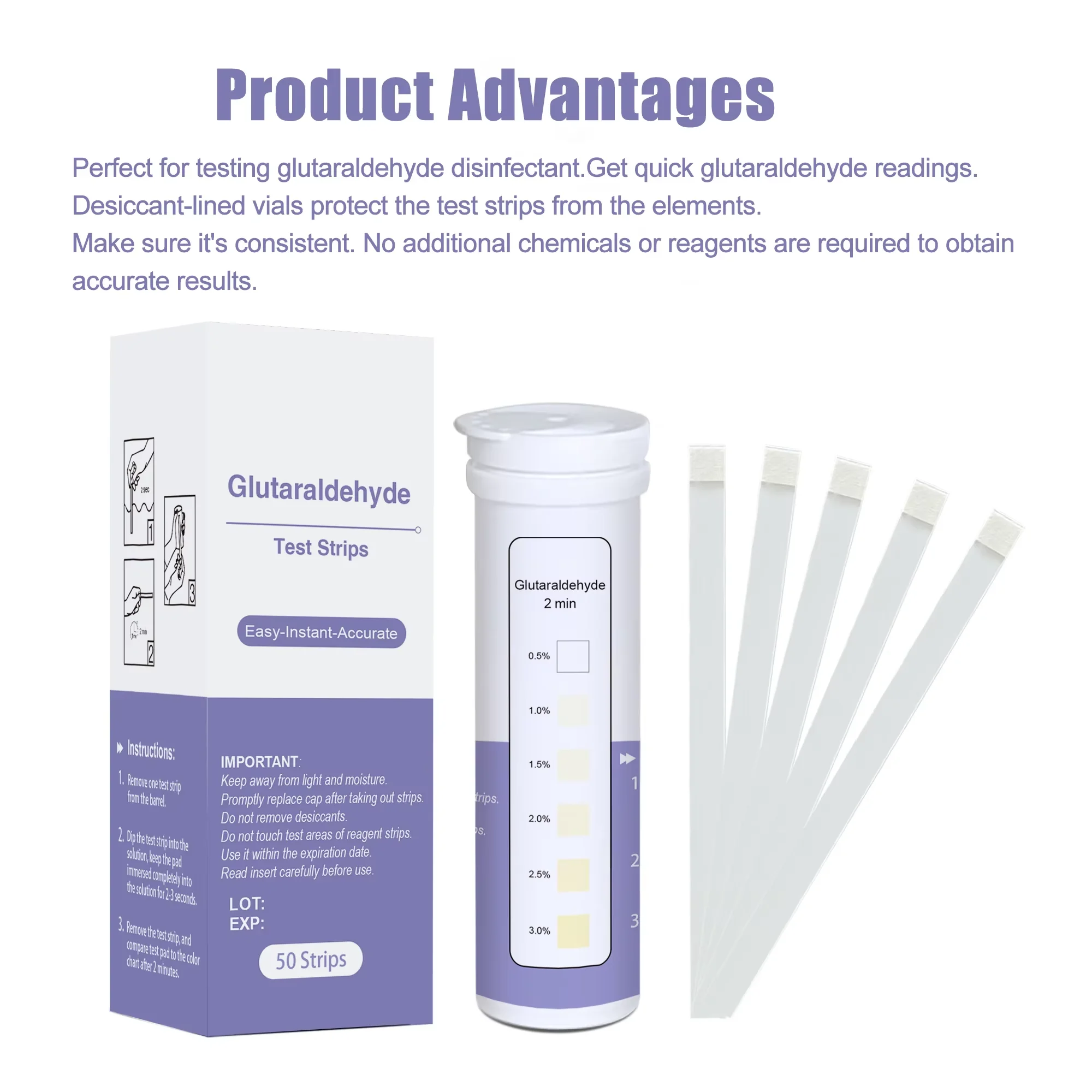 Professional hospital use glutaraldehyde concentration test strips