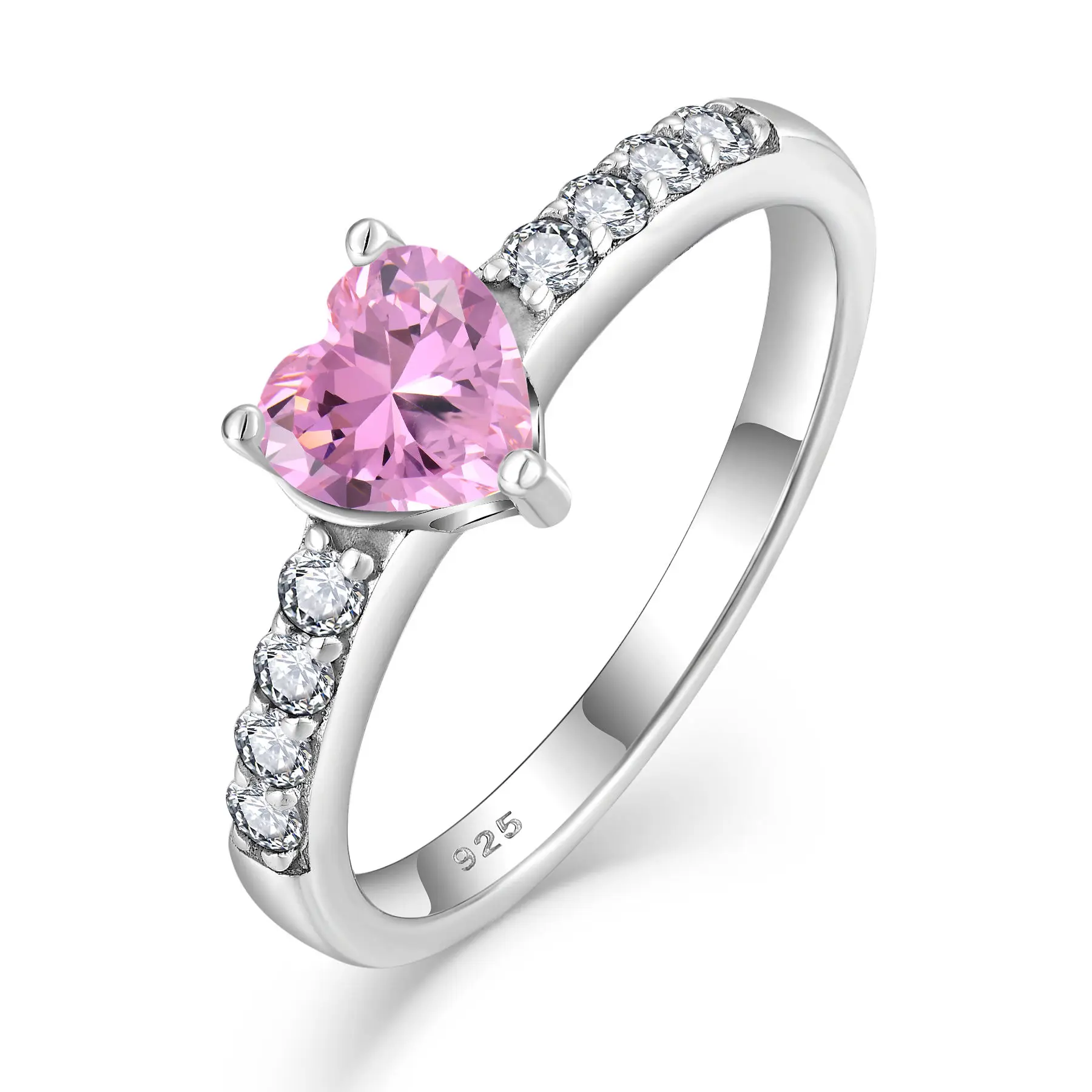 fine jewelry silver 925 zircon jewellery fashion girls bulk silver color pink heart rings wholesale jewelry gemstone women rings