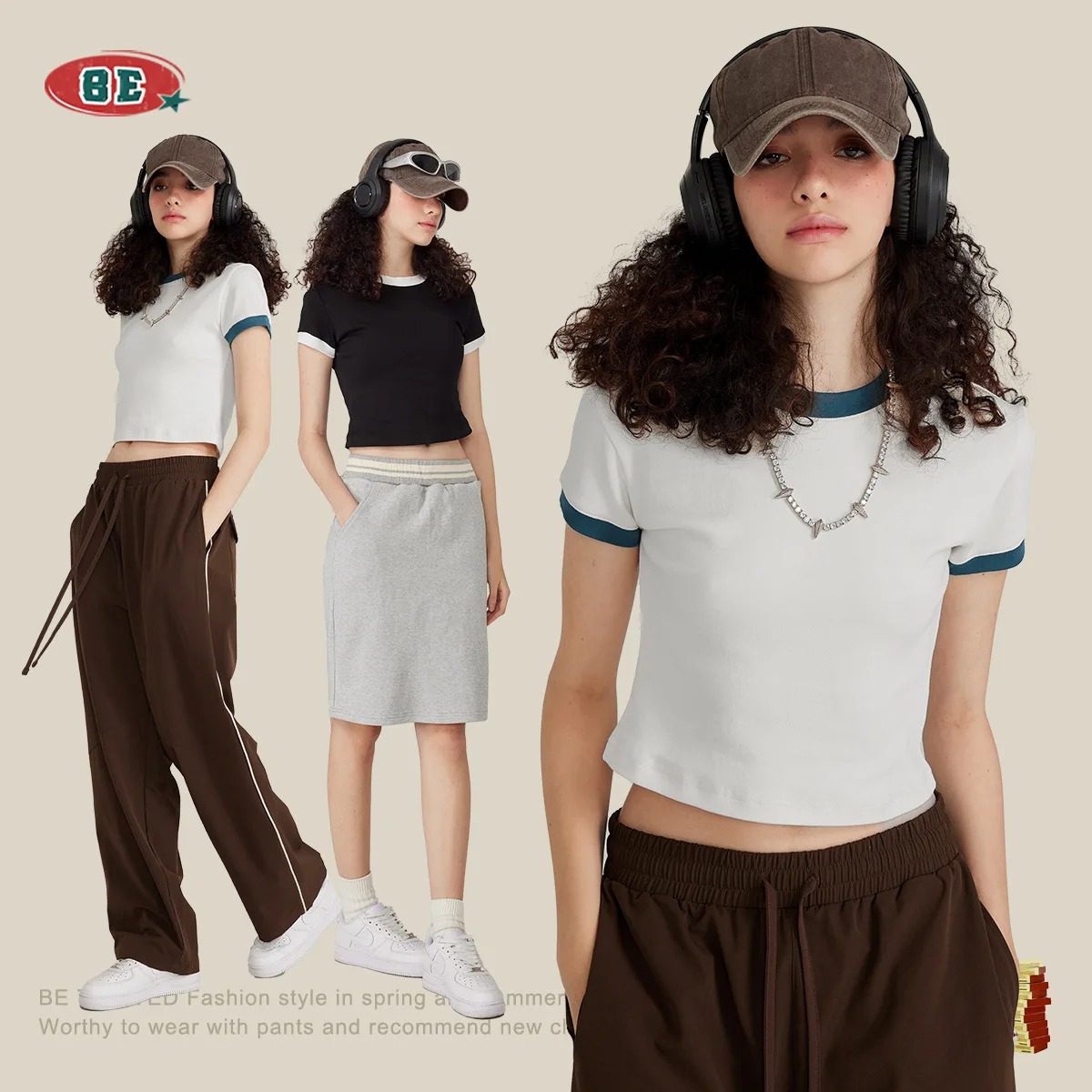 2024 Retro Skinny Short Sleeve Raglan T-Shirt for Girls Hot Sale Women Fashion Customized Low Price Vintage Blank Crop Top Shirt