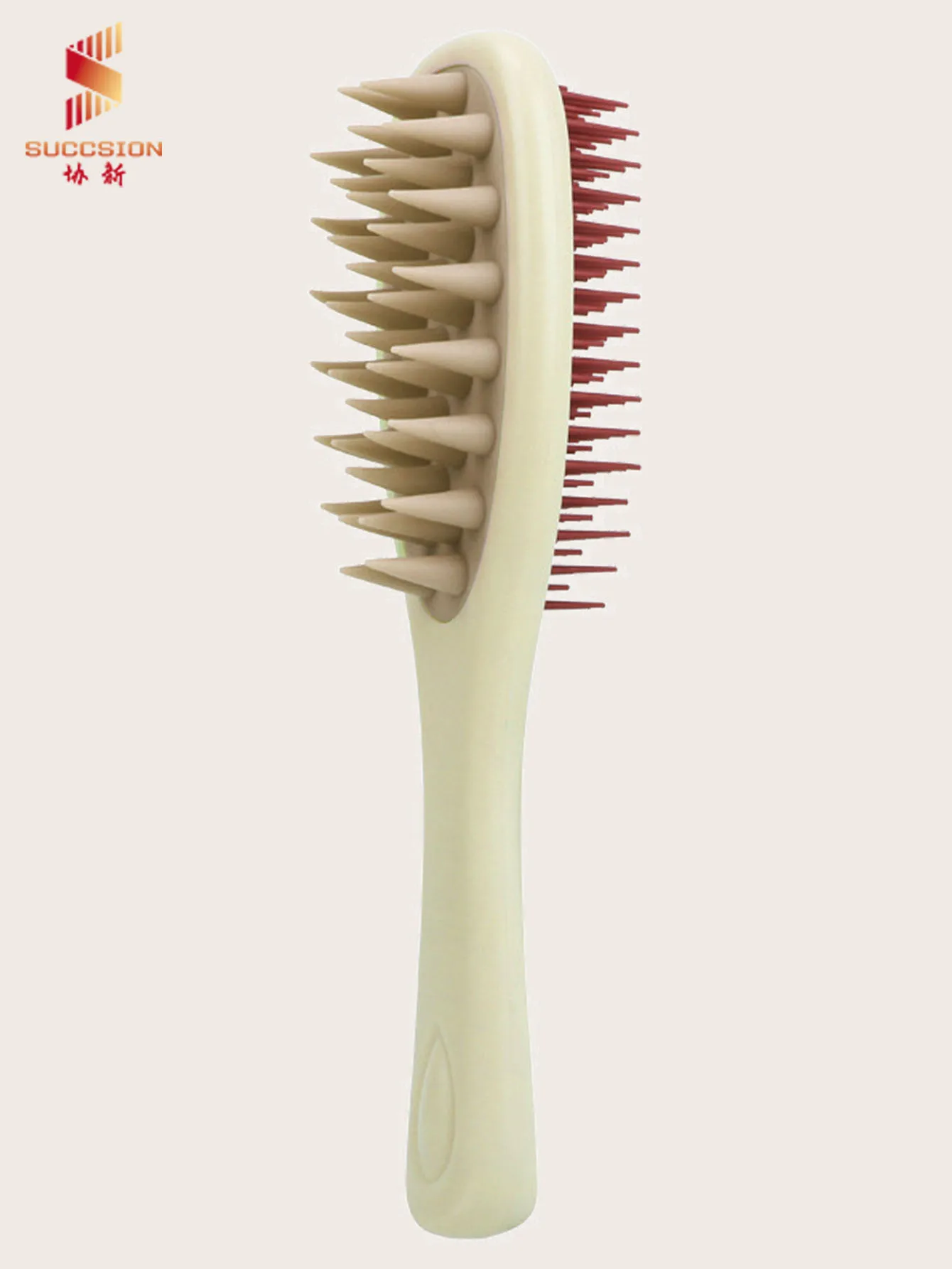 New multi-color double-sided hair brush with silicone and nylon teeth for smoothing hair and massaging scalp comb