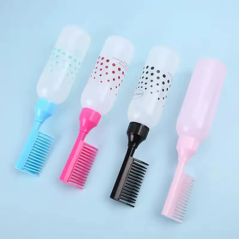Wholesale 2-in-1 dry cleaning hair dye shampoo bottle with comb 60oz hair color plastic PE oil dye bottle