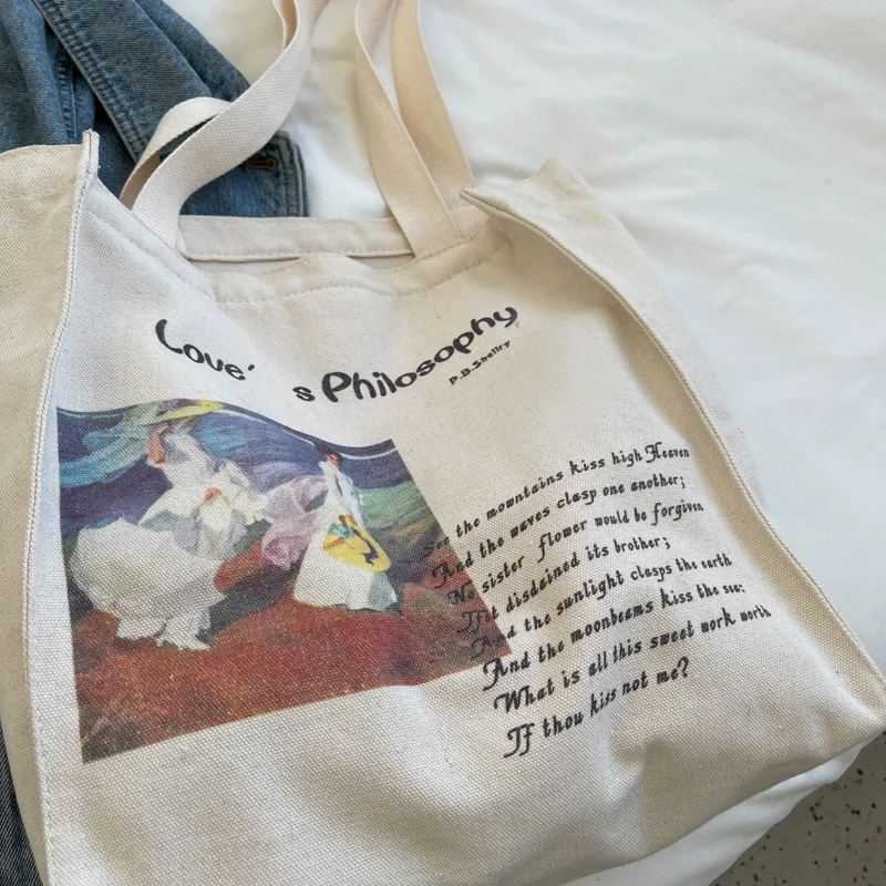 High Quality New Style Custom Printed large Canvas Shopping Bags Women Hand Bag Reusable Canvas Shopping Bag