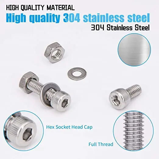 M3 Screws Bolts Nuts Washers Assortment M3x6mm/8mm/10mm/12mm/14mm/16mm 304 Stainless Steel Socket Head Cap Screws Kit