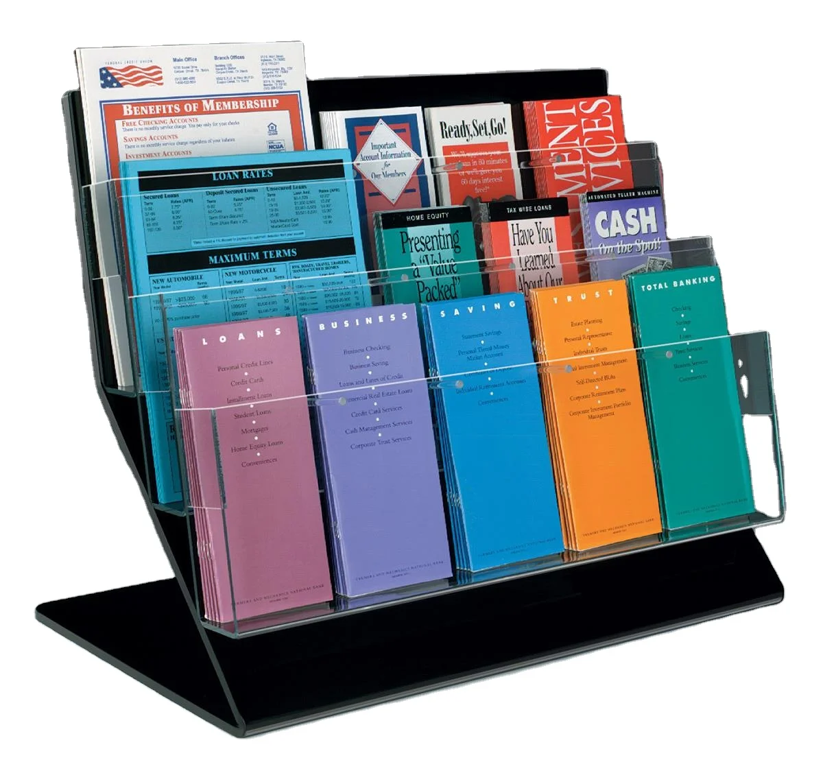 Вешалка для литературы 3-ярусная 4/8 5 дюйма настольная 9-15 карманов Черная постеров