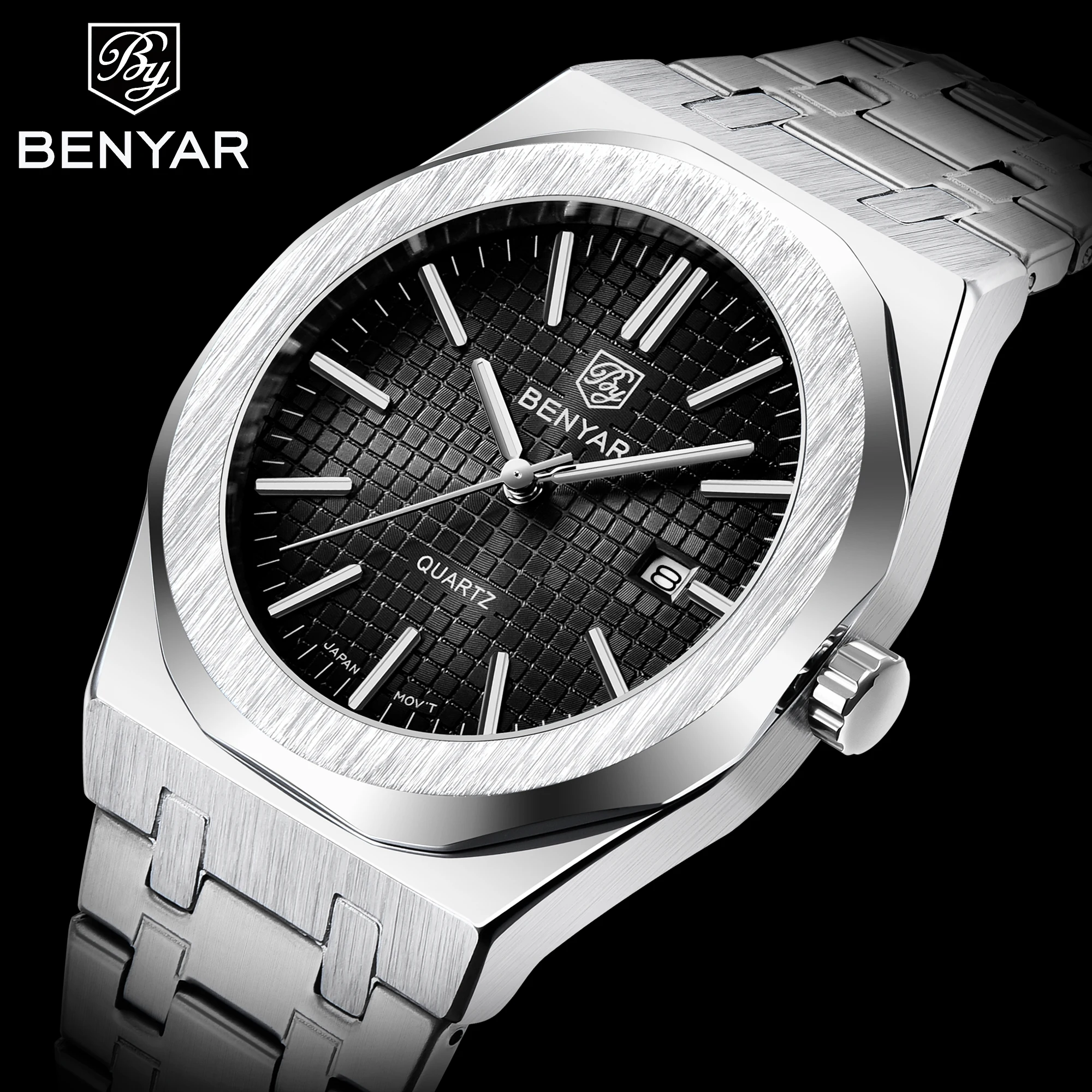 Benyar 5156 ultra slim watches for men OEM custom logo cheap hot sale ultra thin metal strap wrist watch for men