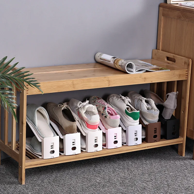 Adjustable plastic shoe rack integrated shoe tray double-layer simple shoe storage rack