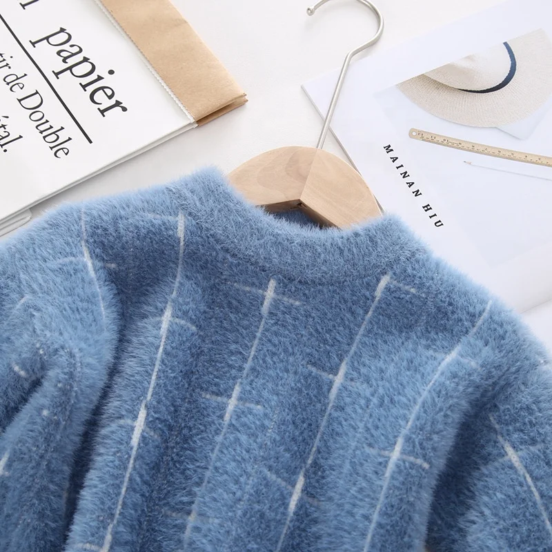 Детский Зимний пуловер B60300A в Корейском стиле, вязаный свитер с длинными рукавами и круглым вырезом