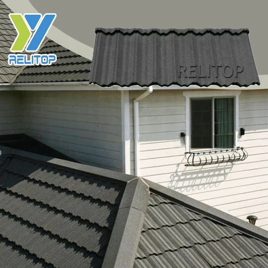 Relitop Black Colour Nosen classic Type Roofing Sheet Stone Coated Steel Roof Tile 0.4mm 0.5mm  Metal Roof Tile