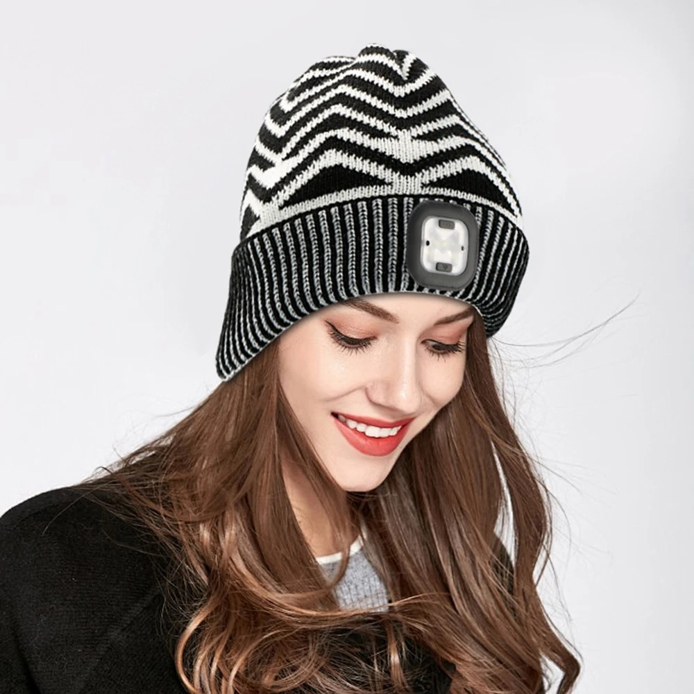 High Quality Outdoor Winter Night Warm USB Rechargeable Led Lighting Unisex Knitted Beanie Headlamp Cap Hot Sale