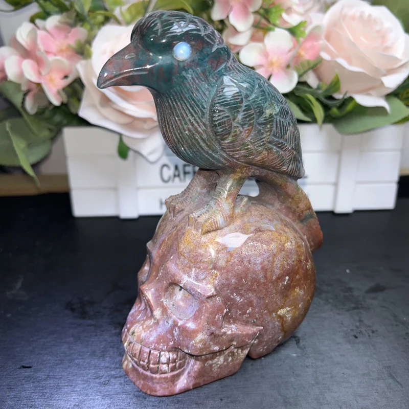 Kindfull Ocean Jasper Skulls Natural Hand Carved Crystal Stones  Ocean Jasper Skulls for gift